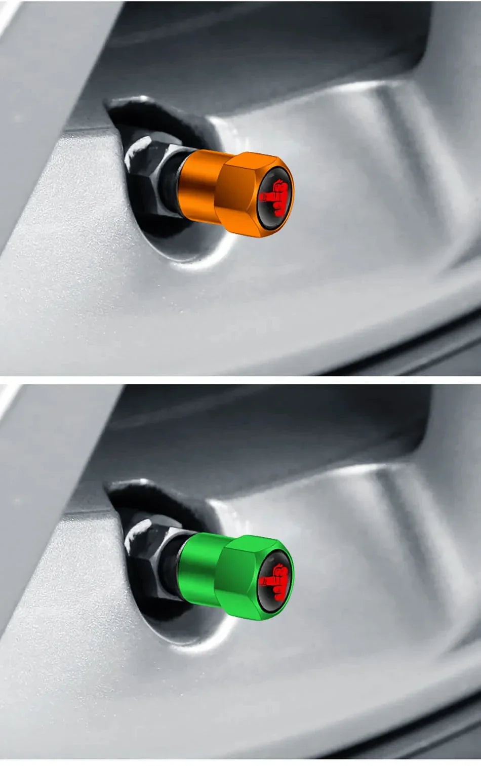 4pcs aluminium valve stem caps orange and green set by BikerZoneZ on Tampa Home & Garden Store