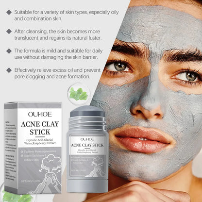 Silcy Skin pore cleaning clay mask, OUHOE acne clay stick packaging, gray facial mask on model on Tampa Home & Garden Store