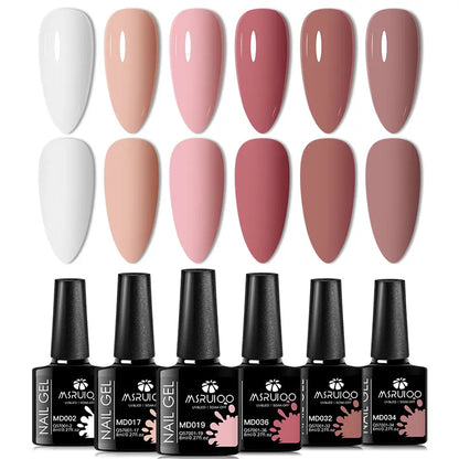 Silcy Skin 6pc nail gel polish set with nude pink shades and black bottles for UV gel nails on Tampa Home & Garden Store