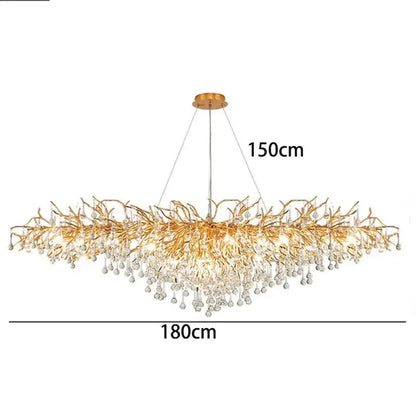 Decorbites LED pendant chandelier with gold-toned branches and crystal drops, 180cm wide on Tampa Home & Garden Store