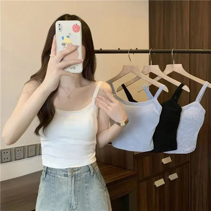 UpTrend Deals women crop top camisole white worn by model; 4 colors blue/black/gray/white on Tampa Home & Garden Store