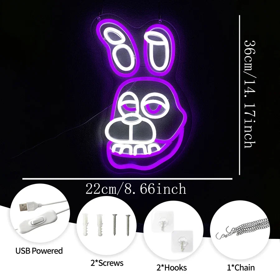 Bonnie the Rabbit neon sign USB powered wall decor in purple and white, bunny face lamp on Tampa Home & Garden Store