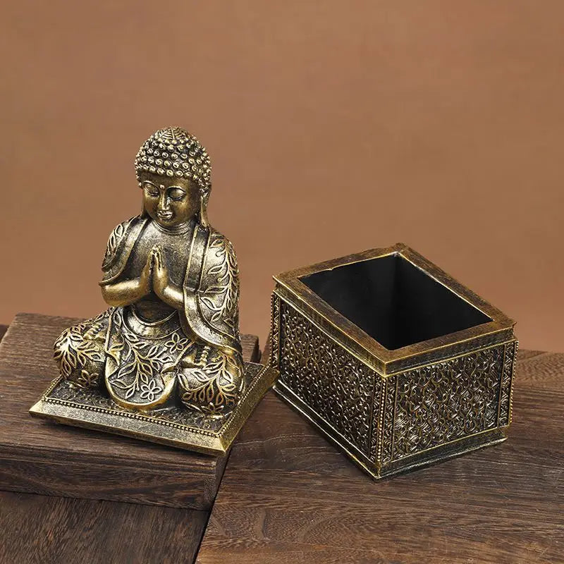 Elephant Buddha statue and two-piece resin gift box, antique gold finish, Perfecsy decor on Tampa Home & Garden Store