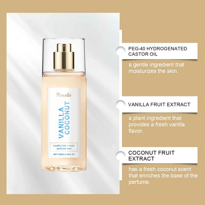 Silcy Skin Vanilla Coconut Body Hair Mist travel-size spray bottle with gold cap on Tampa Home & Garden Store