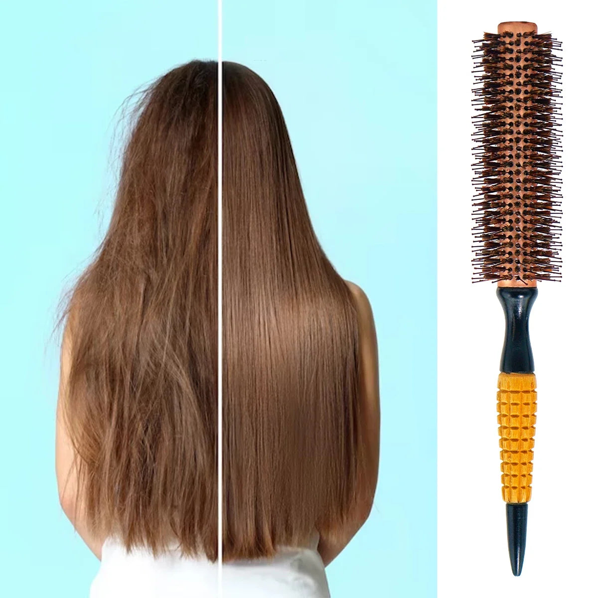 Wood handle boar bristle round hair brush for smoothing and styling on Tampa Home & Garden Store