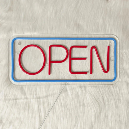 Perfecsy Open neon sign, red letters with blue border, USB powered decor on Tampa Home & Garden Store