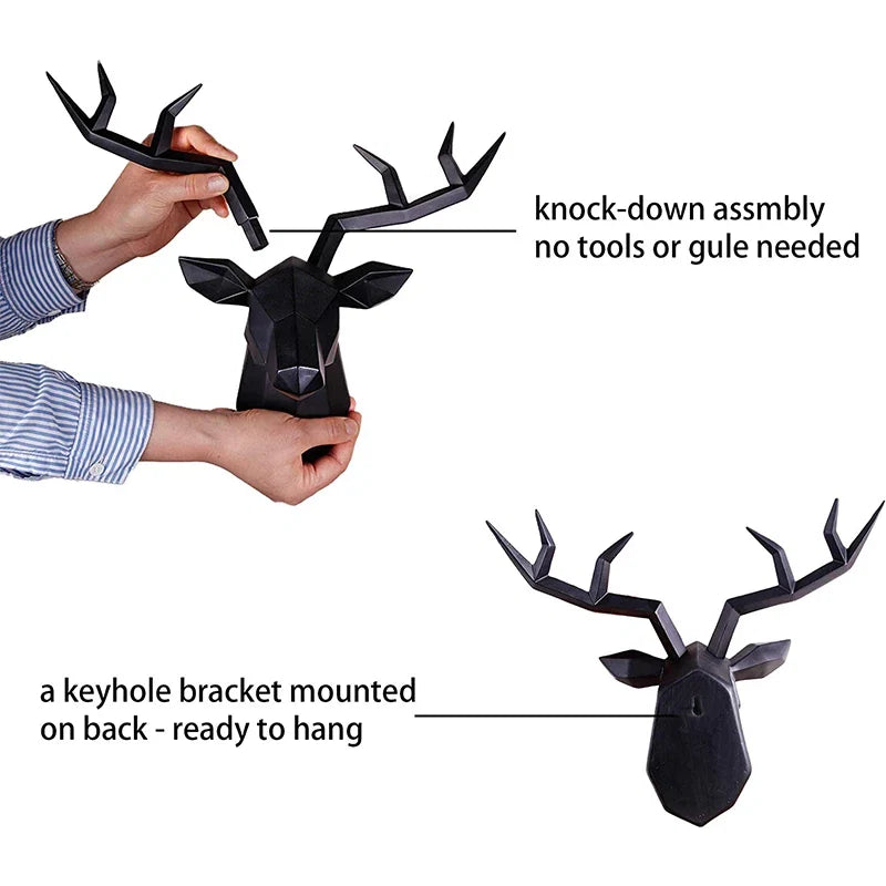 Perfecsy deer head wall sculpture black geometric with detachable antlers ready to hang on Tampa Home & Garden Store