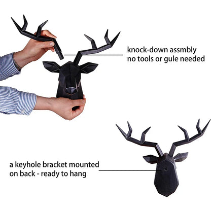 Perfecsy deer head wall sculpture black geometric with detachable antlers ready to hang on Tampa Home & Garden Store