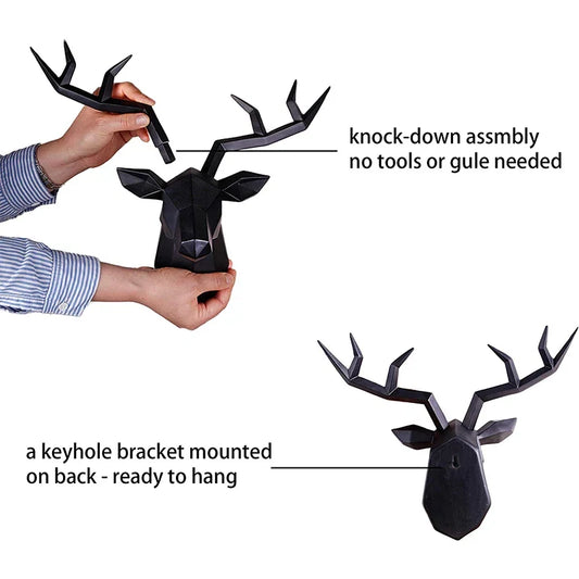 Perfecsy deer head wall sculpture black geometric with detachable antlers ready to hang on Tampa Home & Garden Store
