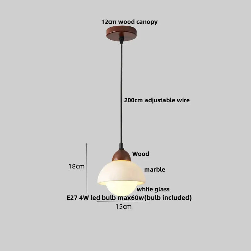 DecorBites LED Pendant Lamp with 200cm adjustable wire, white glass globe, wood canopy on Tampa Home & Garden Store