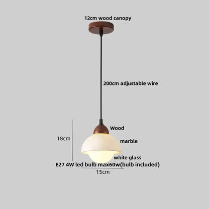 DecorBites LED Pendant Lamp with 200cm adjustable wire, white glass globe, wood canopy on Tampa Home & Garden Store