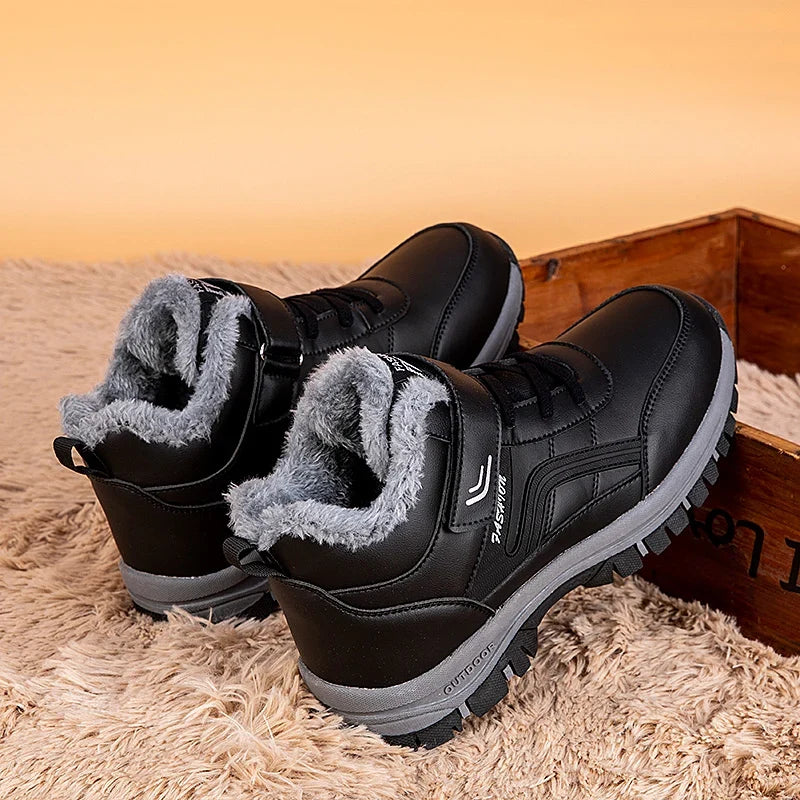Winter boots for men black waterproof with gray faux fur lining and rugged sole by UpTrend Deals on Tampa Home & Garden Store