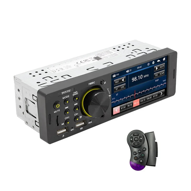 7-inch touch screen car stereo MP5 with Bluetooth & USB, black front with yellow ring on Tampa Home & Garden Store