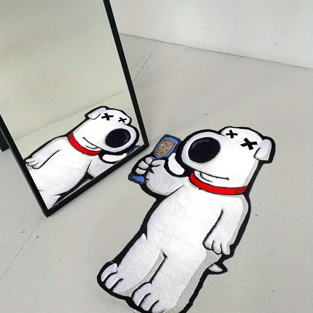 VIKAMA Cartoon Bear Carpet full-body rug, white plush with red collar by Perfecsy on Tampa Home & Garden Store