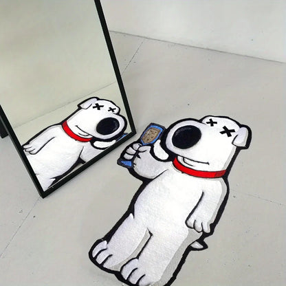 VIKAMA Cartoon Bear Carpet full-body rug, white plush with red collar by Perfecsy on Tampa Home & Garden Store