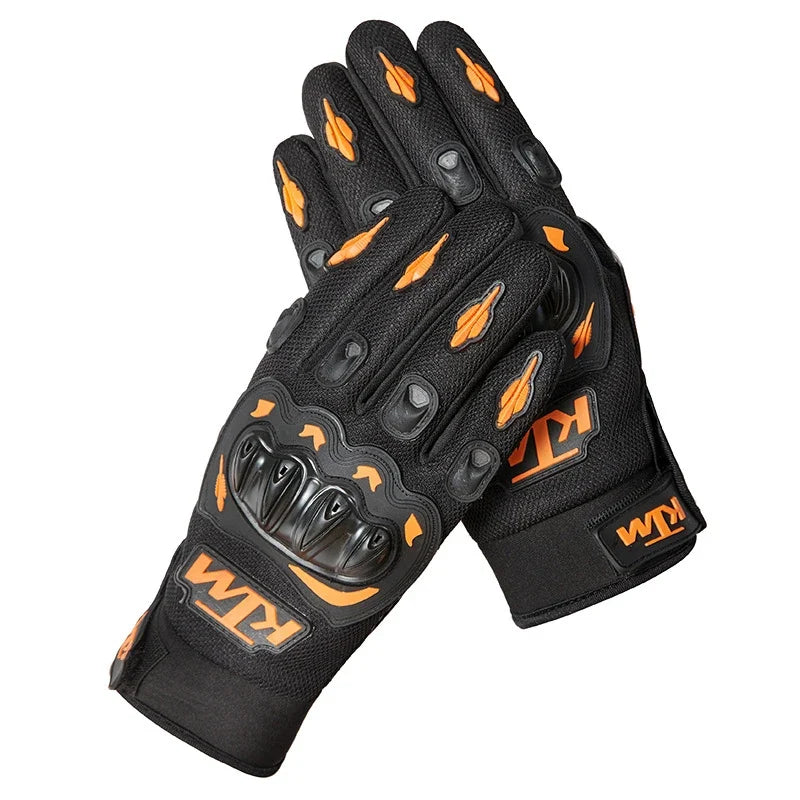 Waterproof & Anti-slip Motorcycle Gloves by BikerZoneZ, black with orange knuckle protection on Tampa Home & Garden Store