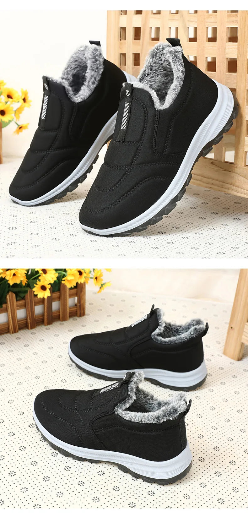 UpTrend Deals Women's Winter Snow Boots black faux fur lining, non-slip sole, pair on Tampa Home & Garden Store
UpTrend Deals Women's Snow Boots side view, black quilted upper, gray faux fur lining on Tampa Home & Garden Store