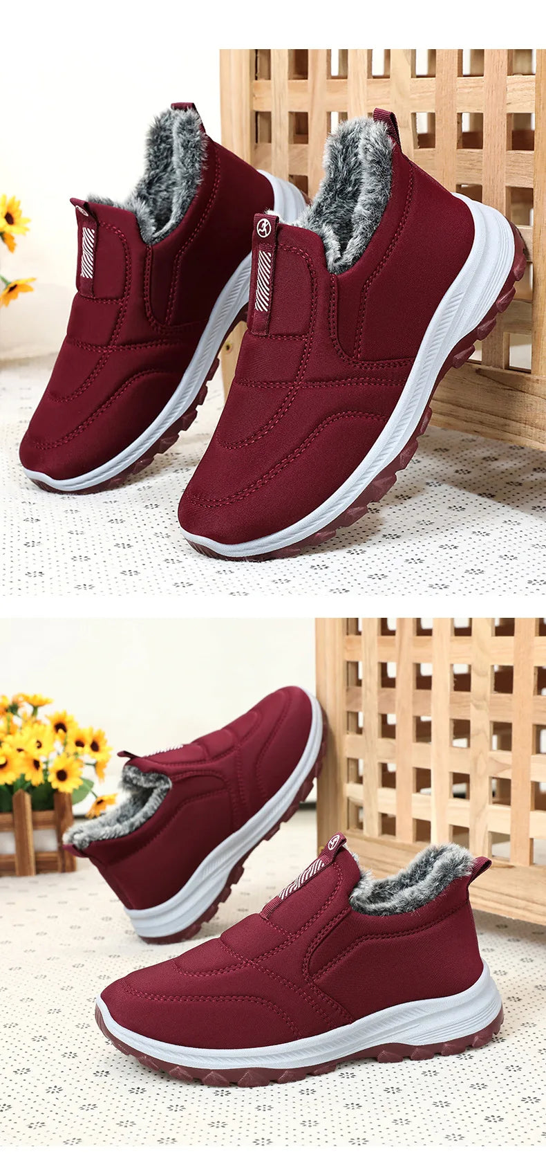 Women's Winter Snow Boots burgundy faux fur lining non-slip sole UpTrend Deals pair on Tampa Home & Garden Store