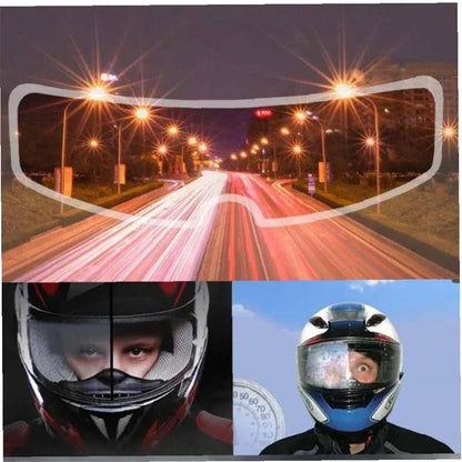 Anti-fog rainproof patch film for motorcycle visors by BikerZoneZ, shown on helmet visors on Tampa Home & Garden Store