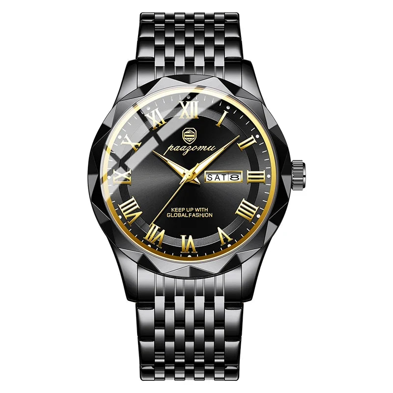 Men's minimalist quartz watch stainless steel black dial with gold Roman numerals UpTrend Deals on Tampa Home & Garden Store