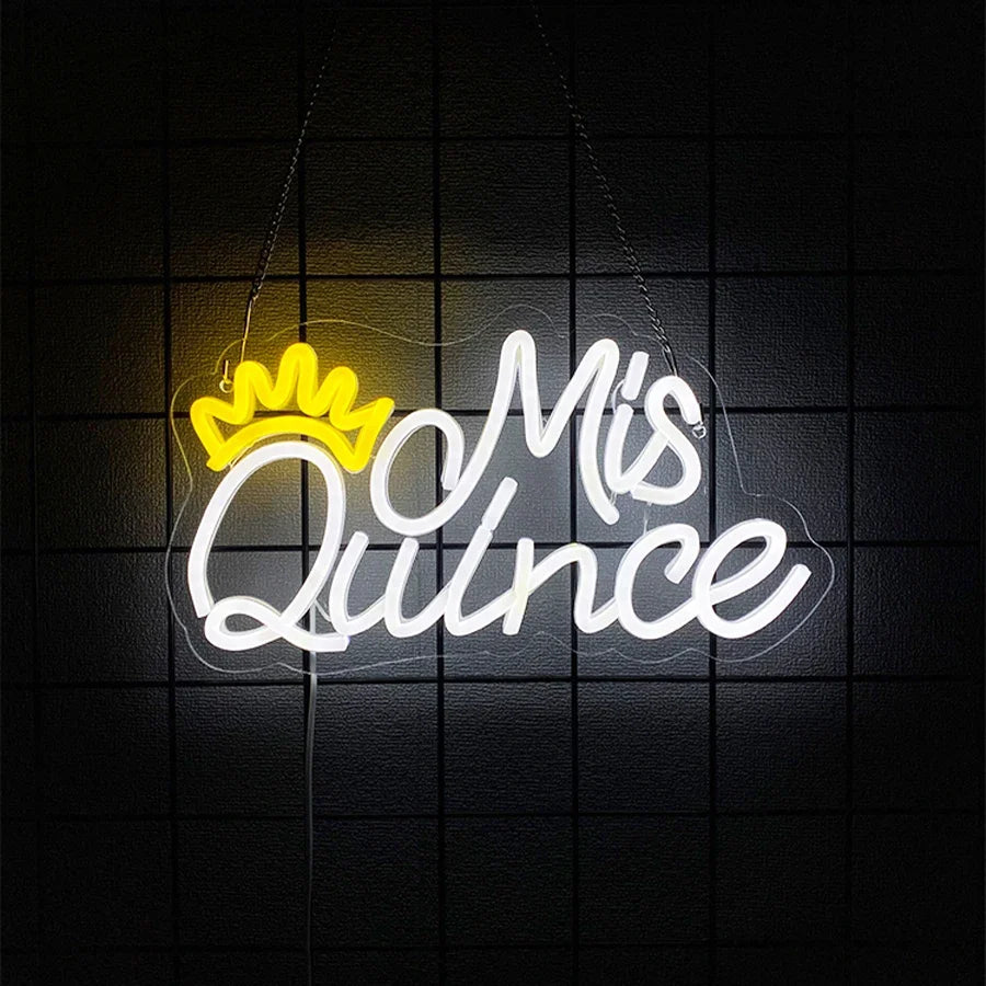 Birthday Theme Neon Sign LED letter lamp wall decor USB powered white script with yellow crown on Tampa Home & Garden Store