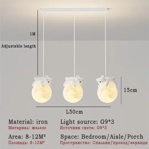 DecorBites White Bear Bunny LED chandelier pendant lights, 3 adjustable iron fixtures on Tampa Home & Garden Store