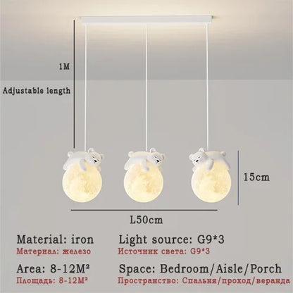 DecorBites White Bear Bunny LED chandelier pendant lights, 3 adjustable iron fixtures on Tampa Home & Garden Store