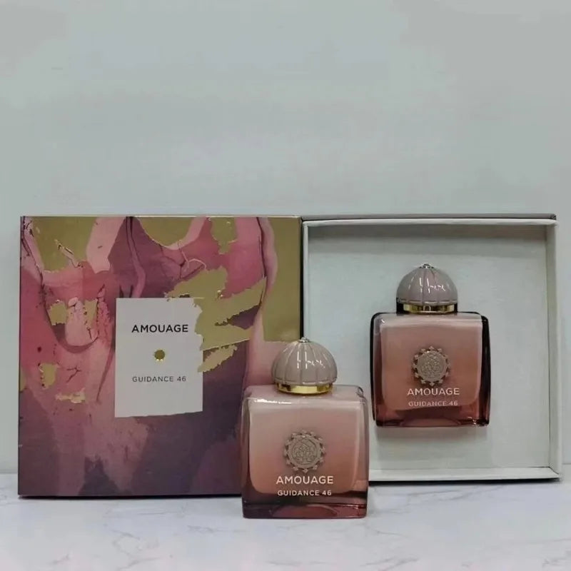 AMOUAGE Guidance 46 perfume duo: two pink gradient bottles with lilac dome caps in a box on Tampa Home & Garden Store