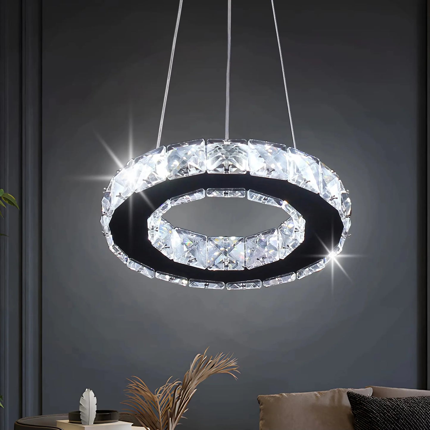 Modern LED Crystal Pendant Light Single Hanging Lamp for Bedroom Home Decor