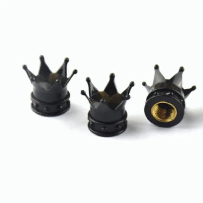 4-pack crown-style valve stem caps, black with brass threaded insert, by BikerZoneZ on Tampa Home & Garden Store