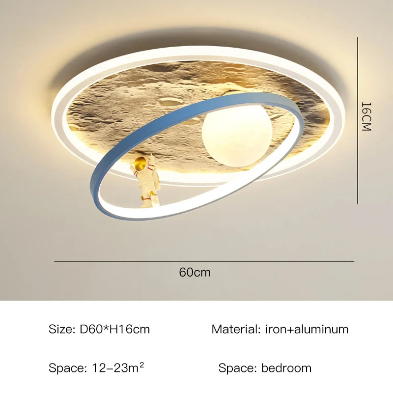 DecorBites Kids Moon Astronaut LED Ceiling Light with blue and white rings and astronaut on Tampa Home & Garden Store