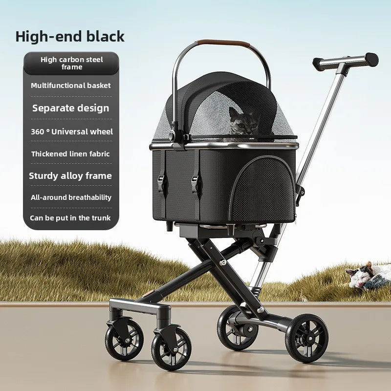 3 in 1 Pet Stroller black with detachable carrier, mesh canopy and 360° wheels on Tampa Home & Garden Store