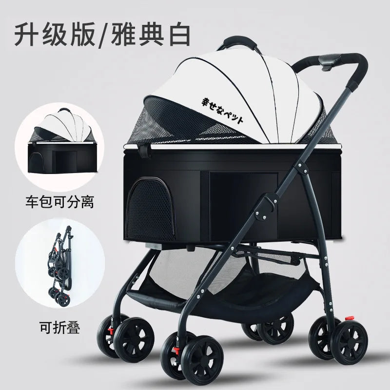 Pet Zen 3-in-1 dog stroller wagon with removable carrier up to 55 lbs black frame white canopy on Tampa Home & Garden Store
