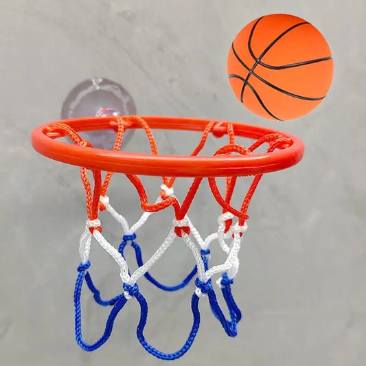 Kid indoor mini basketball hoop with suction cup wall mount, orange ball in flight on Tampa Home & Garden Store