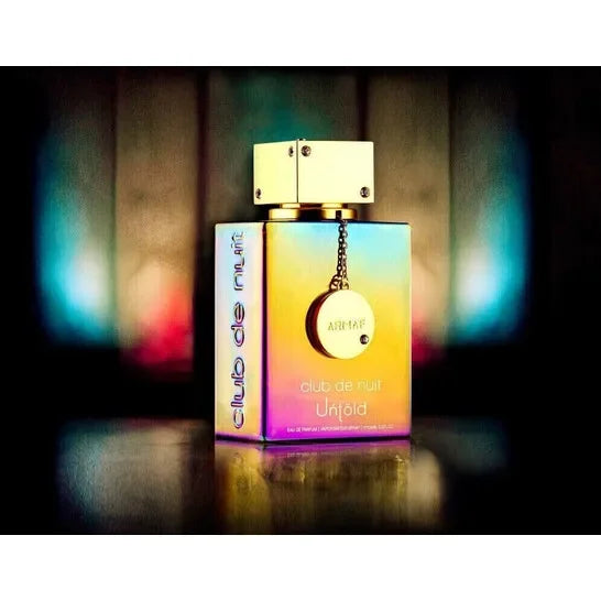 Armaf Club De Nuit Untold EDP bottle with purple-gold box, amber woody mens fragrance ARMAF on Tampa Home & Garden Store