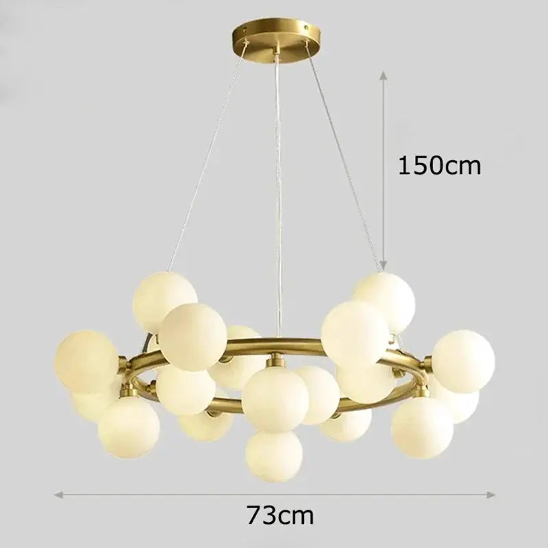 Decorbites LED pendant chandelier with gold brass finish and frosted globe bulbs on Tampa Home & Garden Store