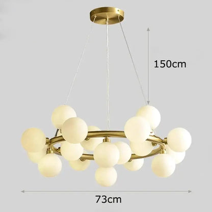 Decorbites LED pendant chandelier with gold brass finish and frosted globe bulbs on Tampa Home & Garden Store