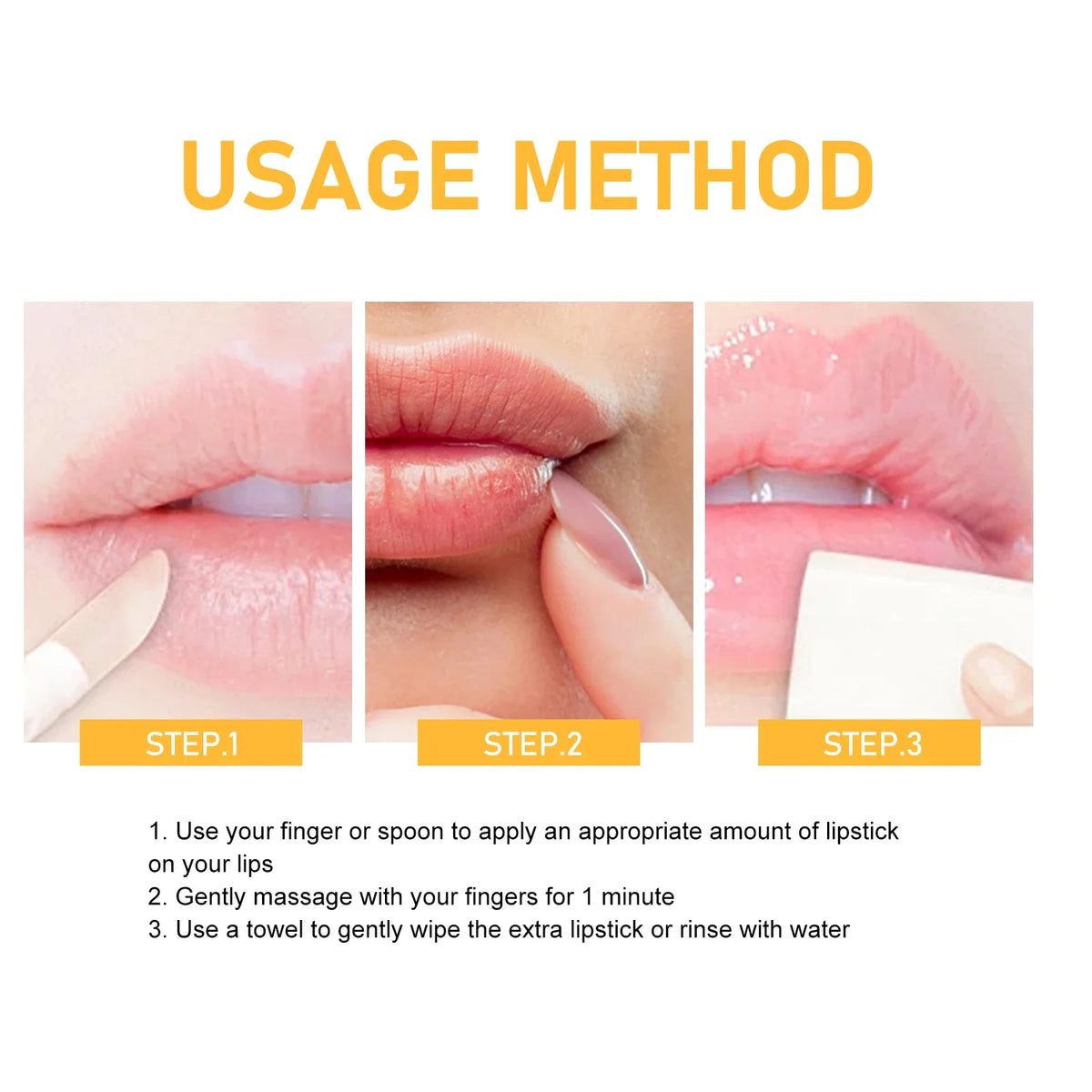 EELHOE Honey Lip Scrub by Silcy Skin shown in 3-step lip exfoliation close ups on Tampa Home & Garden Store