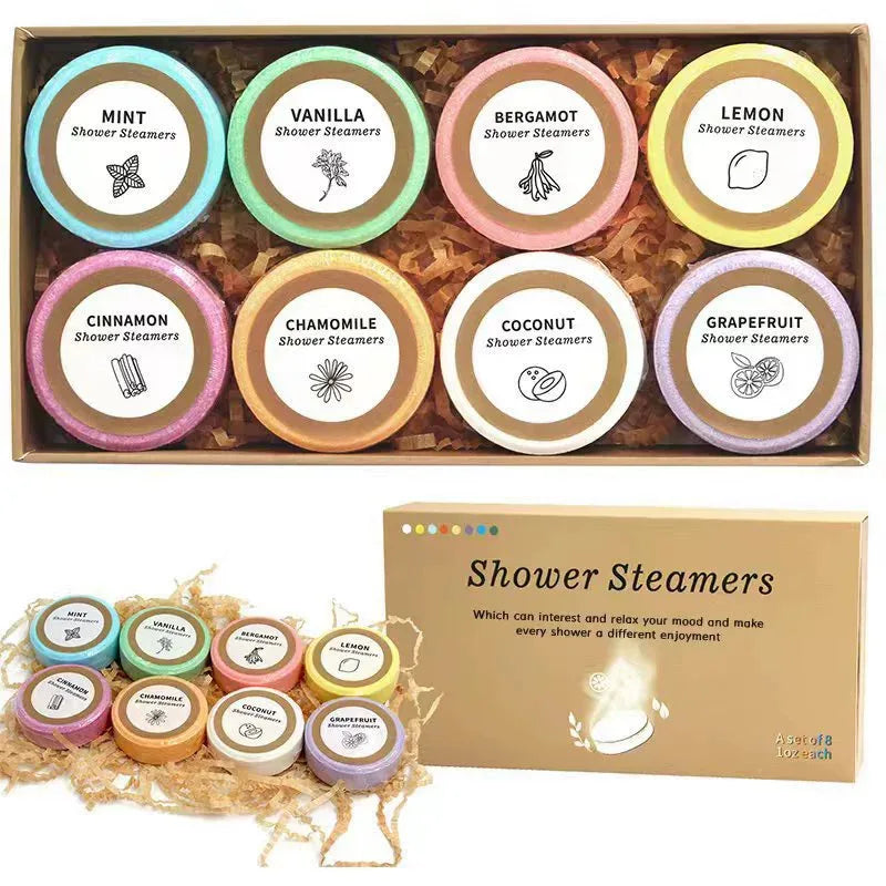Bath salt tablets set 8-piece by Silcy Skin in colorful pastel tins for bathtub spa on Tampa Home & Garden Store