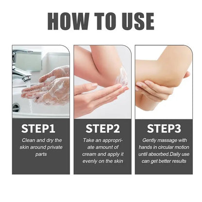 Silcy Skin Whitening Cream for private parts and underarms — How to Use steps infographic on Tampa Home & Garden Store