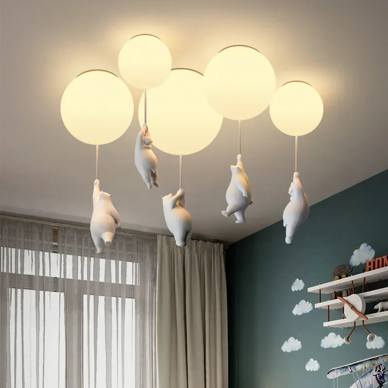 DecorBites Kids Bear LED Ceiling Chandelier with five bear pendants and frosted globes on Tampa Home & Garden Store