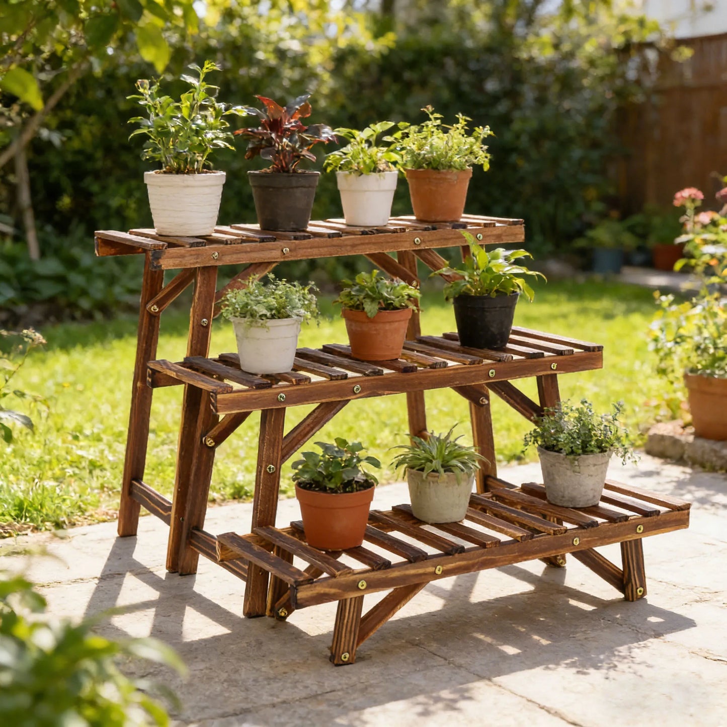 3 Tier Wood Plant Stand For Living Room And Patio
