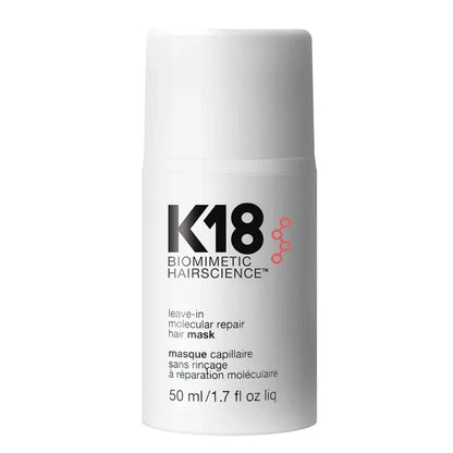 K18 leave-in hair mask bottle Silcy Skin white bottle with black K18 logo and pink molecule on Tampa Home & Garden Store