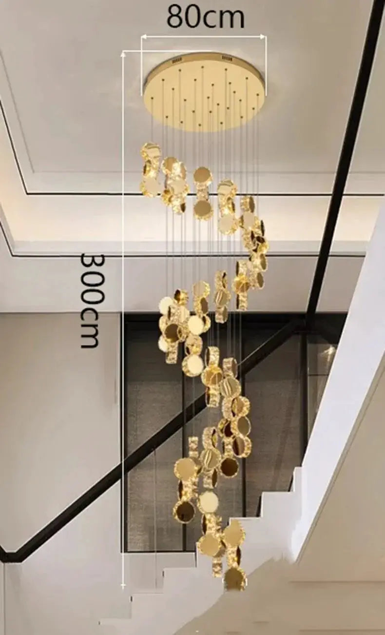DecorBites LED pendant chandelier with gold discs cascading from a canopy, 80 cm wide on Tampa Home & Garden Store