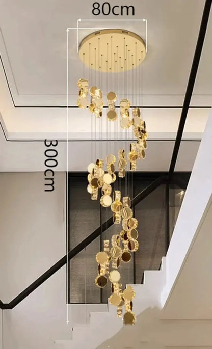 DecorBites LED pendant chandelier with gold discs cascading from a canopy, 80 cm wide on Tampa Home & Garden Store