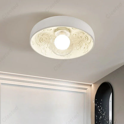 European LED ceiling lamp cream with ornate floral relief by Perfecsy, flush-mount lighting on Tampa Home & Garden Store