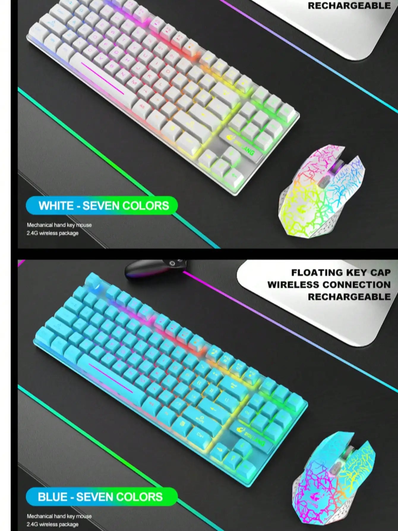Free Wolf T87 wireless keyboard and mouse set with white keys and rainbow mouse FLIPSTYLEZLLC on Tampa Home & Garden Store