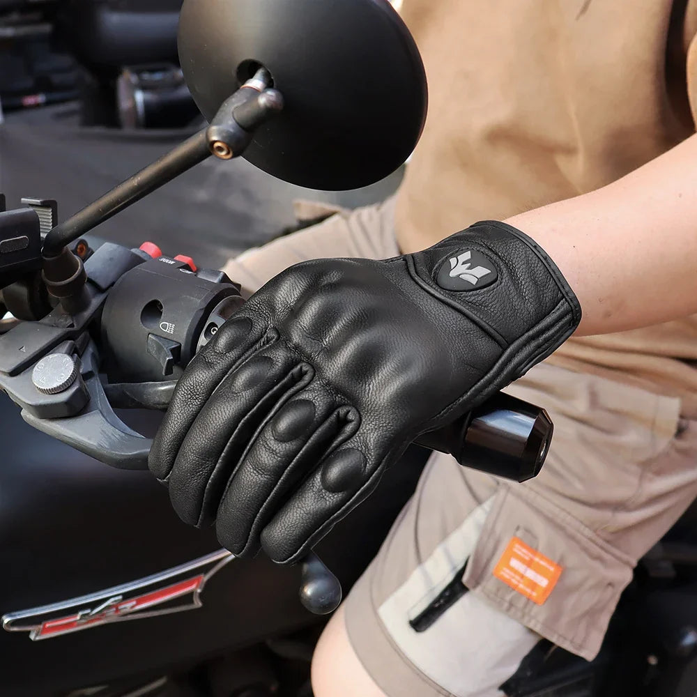 Vintage real leather breathable touchscreen motorcycle gloves by BikerZoneZ, black on Tampa Home & Garden Store