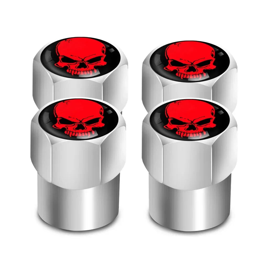 Valve stem caps set of 4 chrome tops with red skull design by BikerZoneZ on Tampa Home & Garden Store