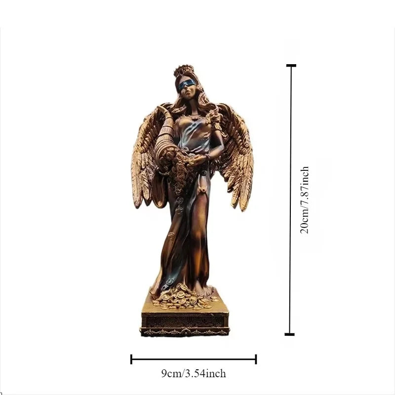 Greek Goddess of Wealth resin statue Perfecsy, bronze-gold angel with wings desktop decor on Tampa Home & Garden Store